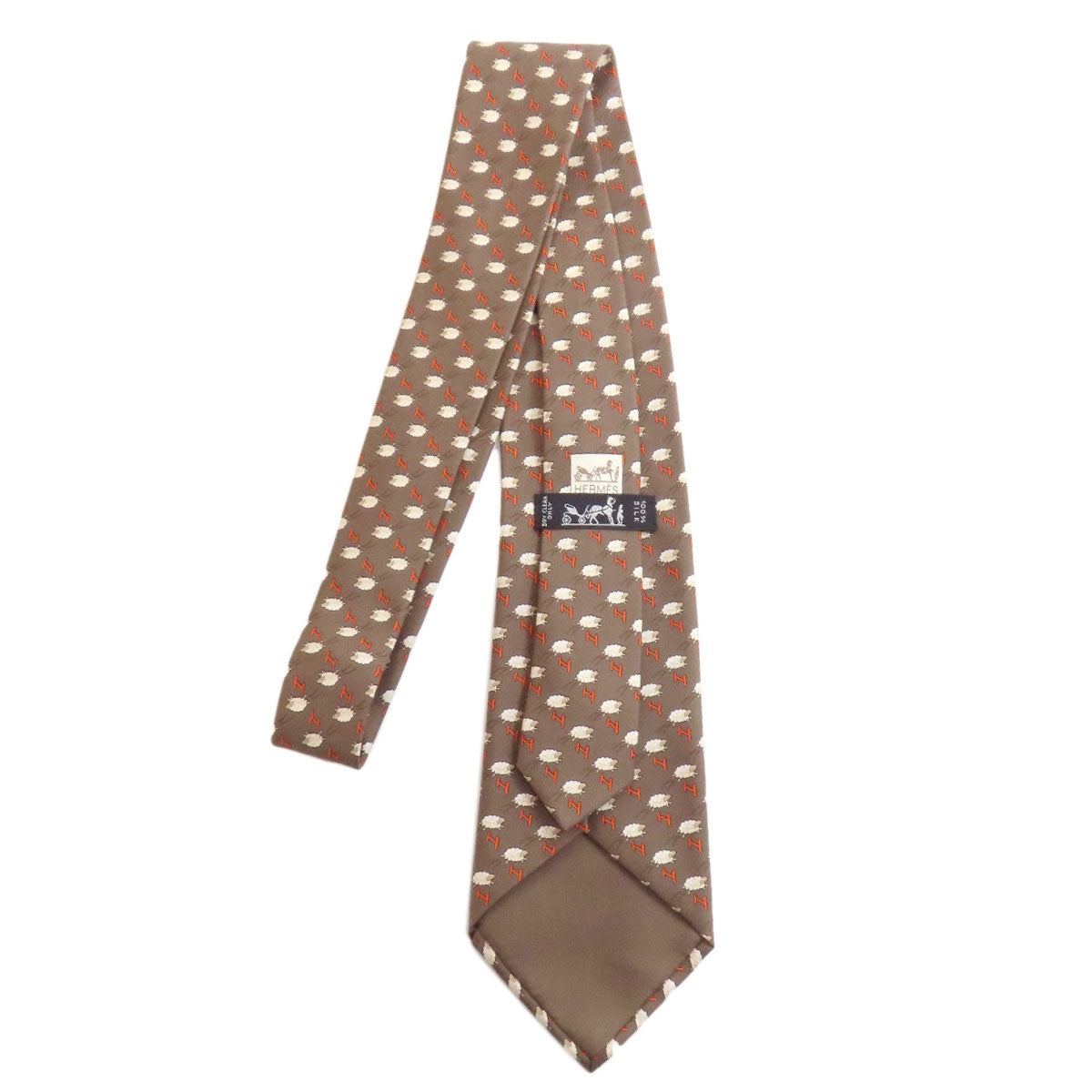 HERMES tie silk Brown SheepPattern mens