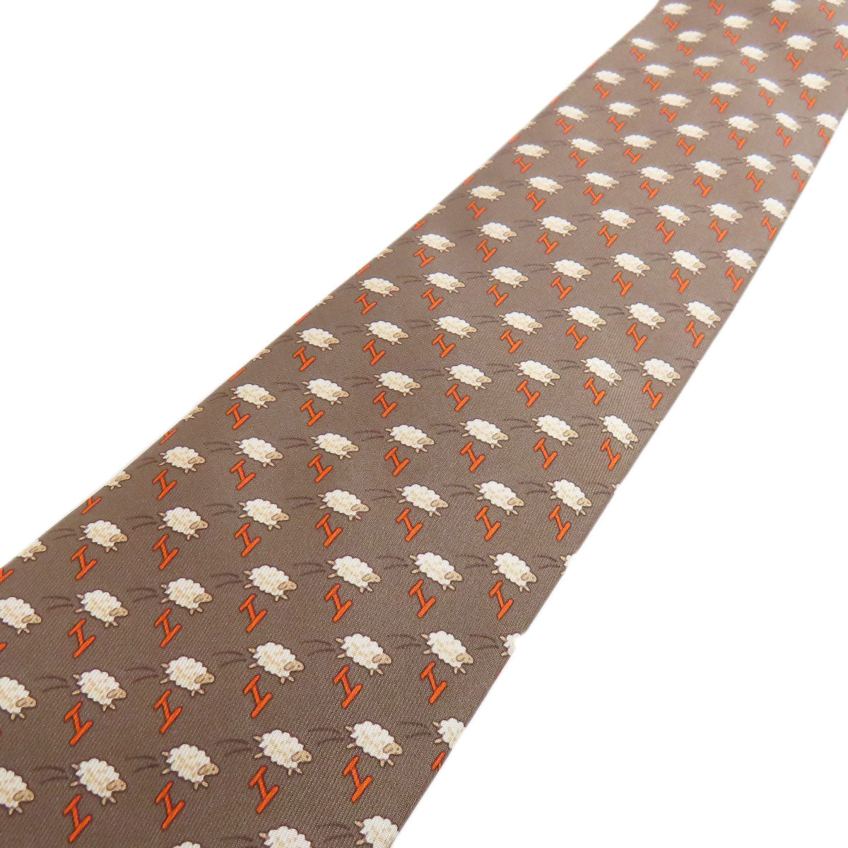 HERMES tie silk Brown SheepPattern mens