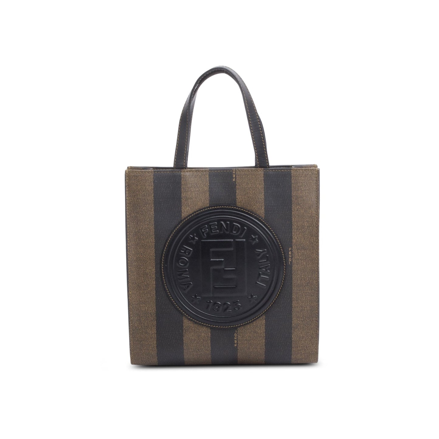 Fendi Vintage Leather Trimmed Brown Pequin Logo Tote