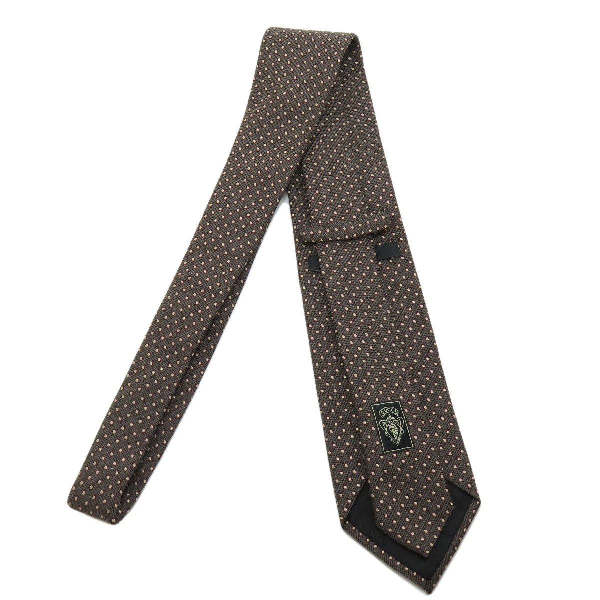GUCCI tie Wool, Silk Brown logo dot pattern mens