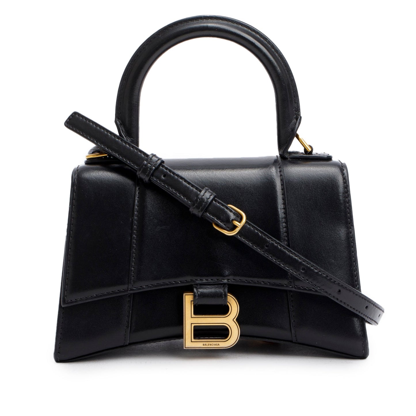 Balenciaga Black Leather XS Hourglass Top Handle Bag
