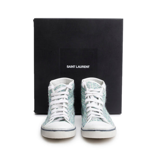 Saint Laurent Multicolor Tweed Malibu Mid Top Sneakers, Size 38
