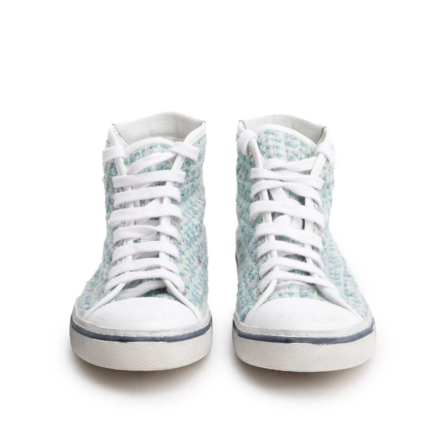 Saint Laurent Multicolor Tweed Malibu Mid Top Sneakers, Size 38