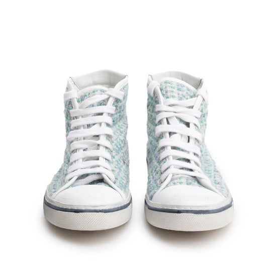 Saint Laurent Multicolor Tweed Malibu Mid Top Sneakers, Size 38