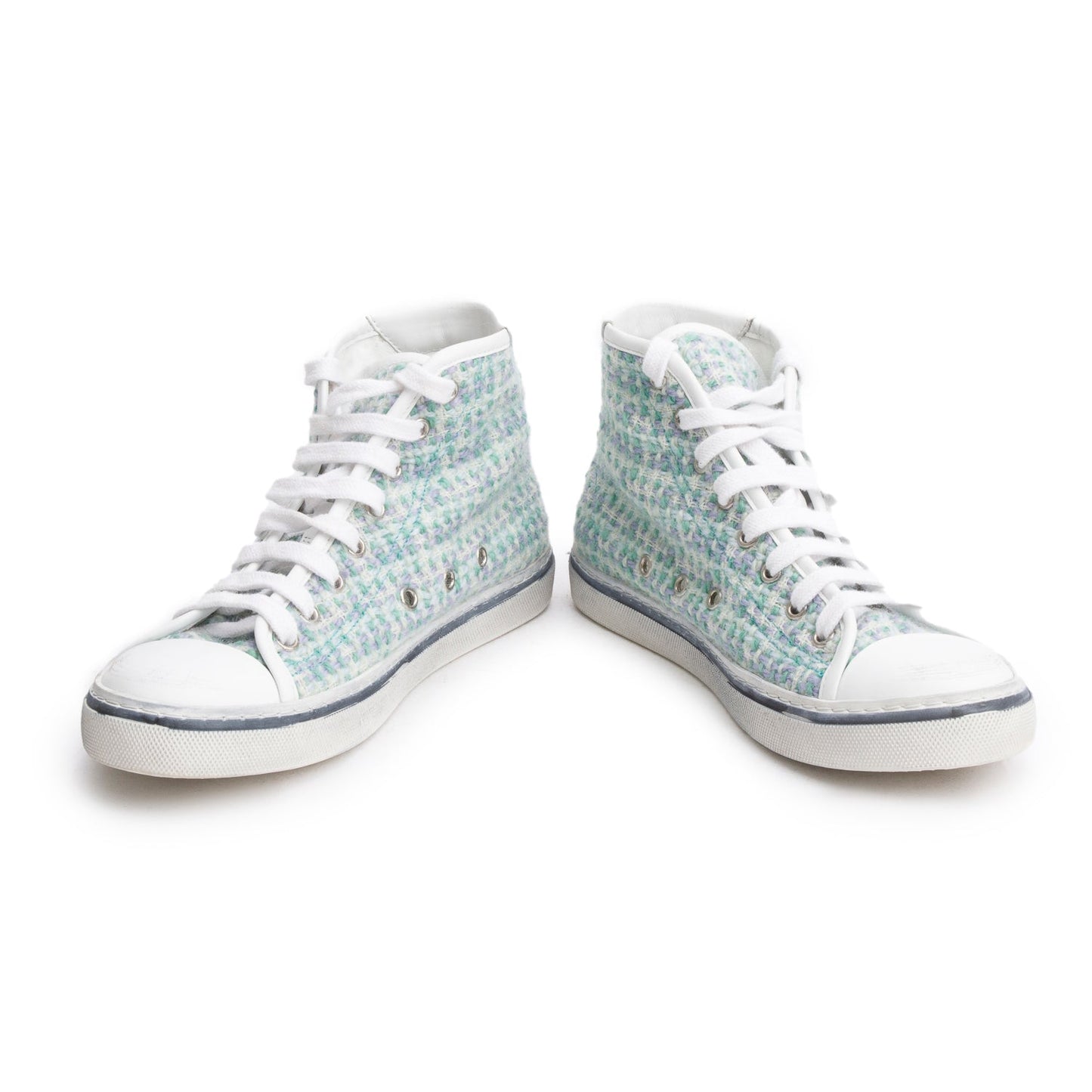 Saint Laurent Multicolor Tweed Malibu Mid Top Sneakers, Size 38