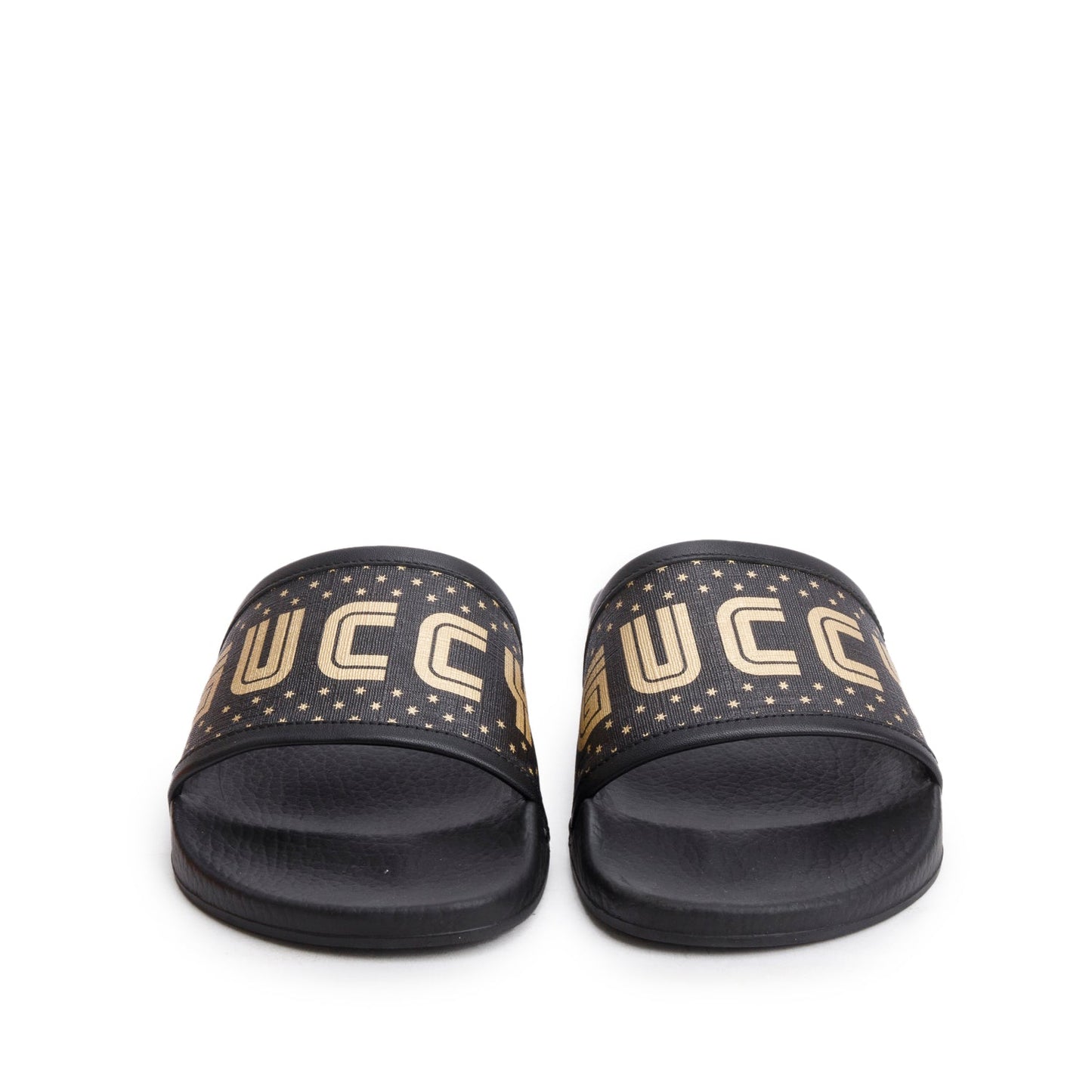 Gucci x Sega Supreme Black Rubber Guccy Star Slides, Size 5