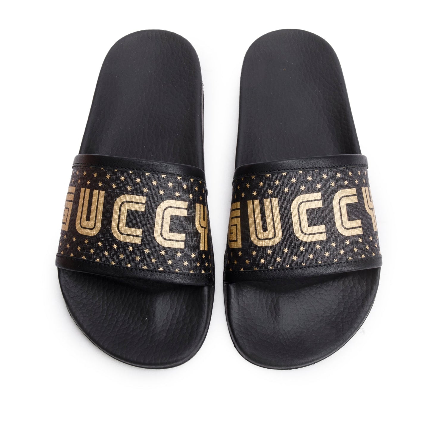 Gucci x Sega Supreme Black Rubber Guccy Star Slides, Size 5