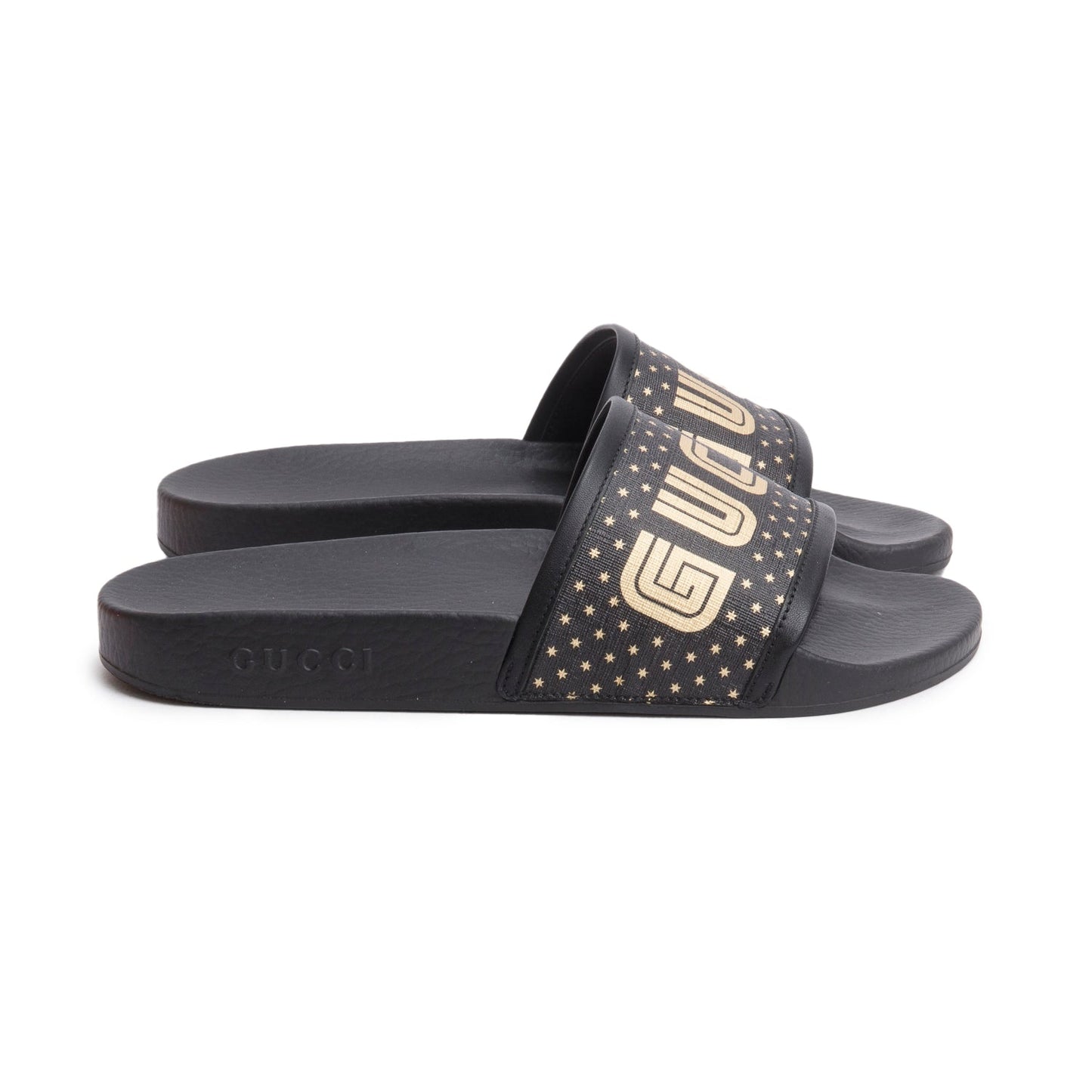 Gucci x Sega Supreme Black Rubber Guccy Star Slides, Size 5