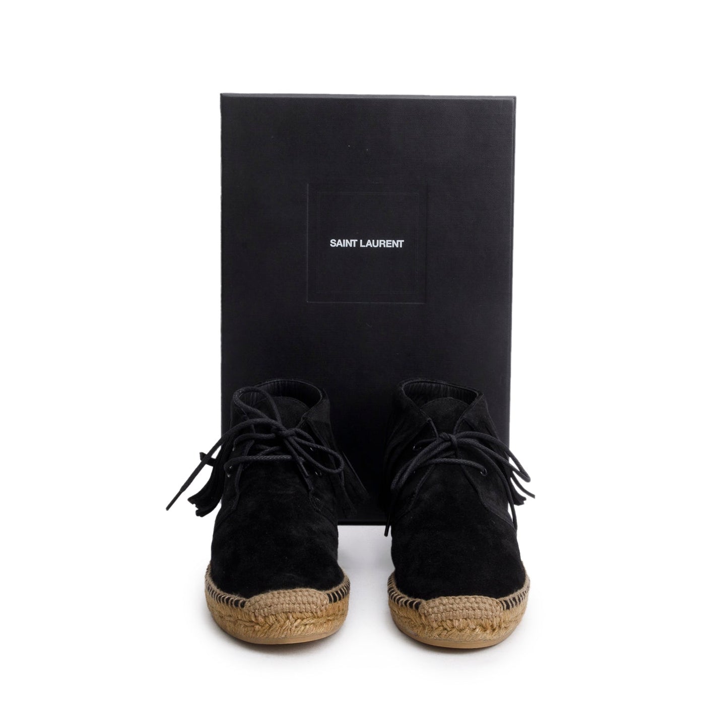 Saint Laurent Black Suede Fringe Espadrille, Size 38