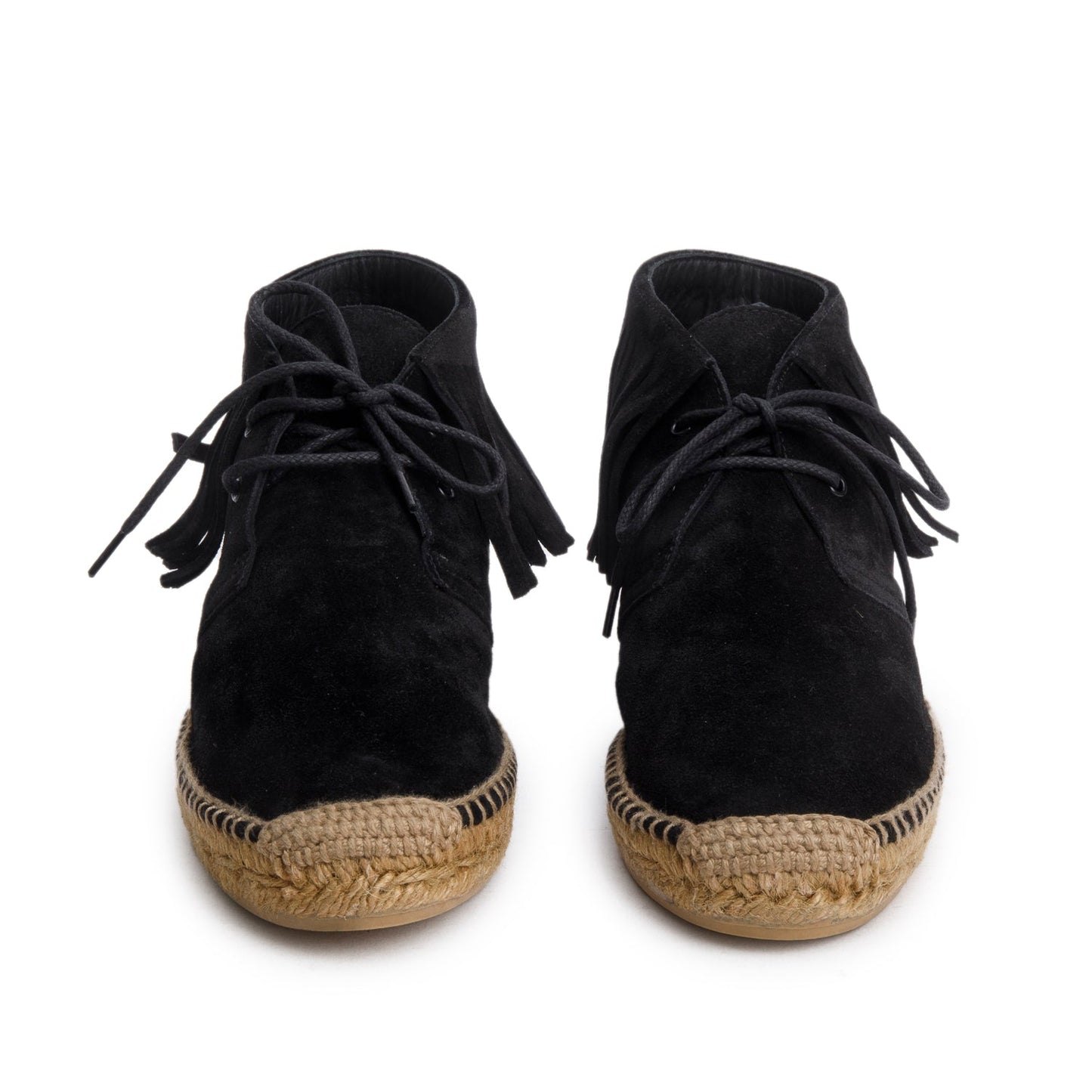 Saint Laurent Black Suede Fringe Espadrille, Size 38