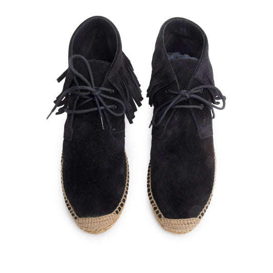 Saint Laurent Black Suede Fringe Espadrille, Size 38