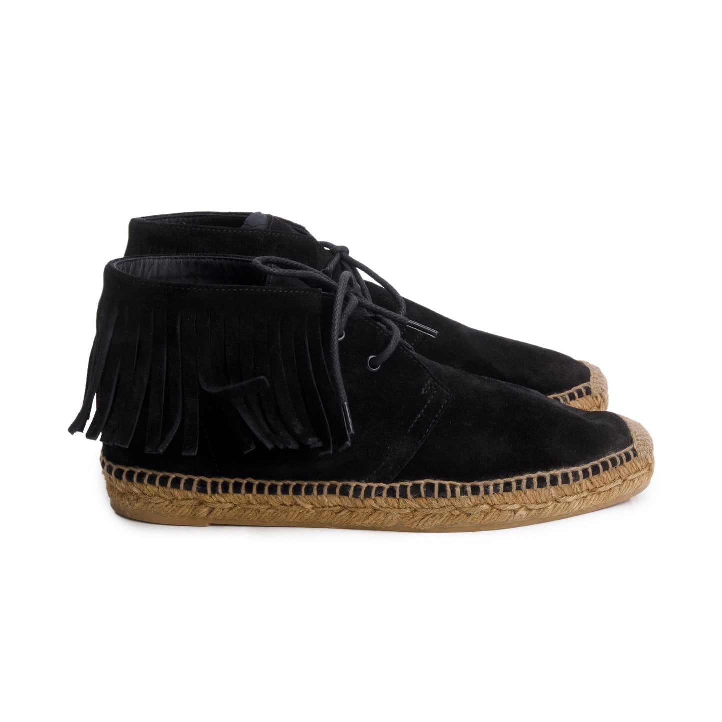 Saint Laurent Black Suede Fringe Espadrille, Size 38