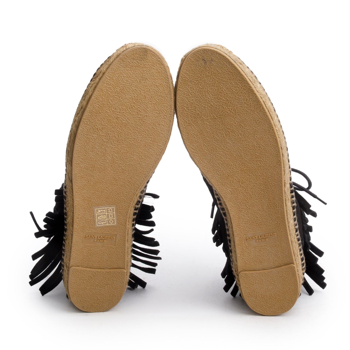 Saint Laurent Black Suede Fringe Espadrille, Size 38
