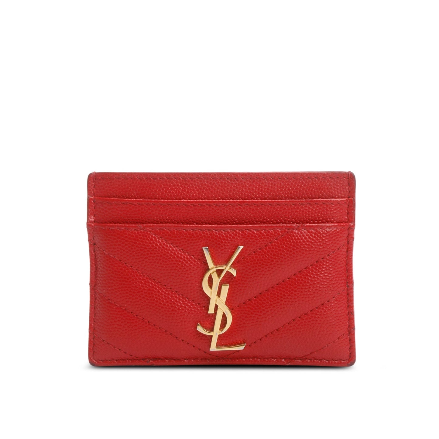 Saint Laurent 2020 Red Grain de Poudre Chevron Cassandre Card Holder