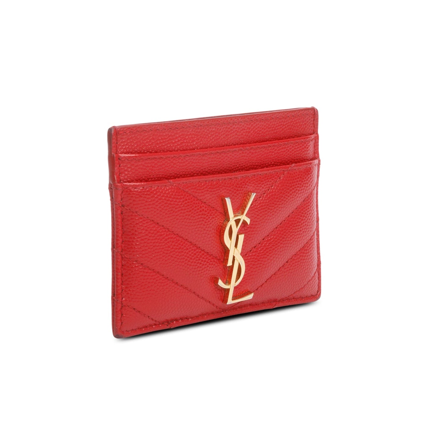 Saint Laurent 2020 Red Grain de Poudre Chevron Cassandre Card Holder
