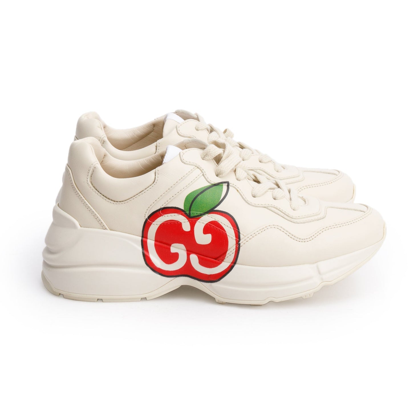 Gucci Beige Leather GG Apple Rhyton Sneakers, Size 37.5