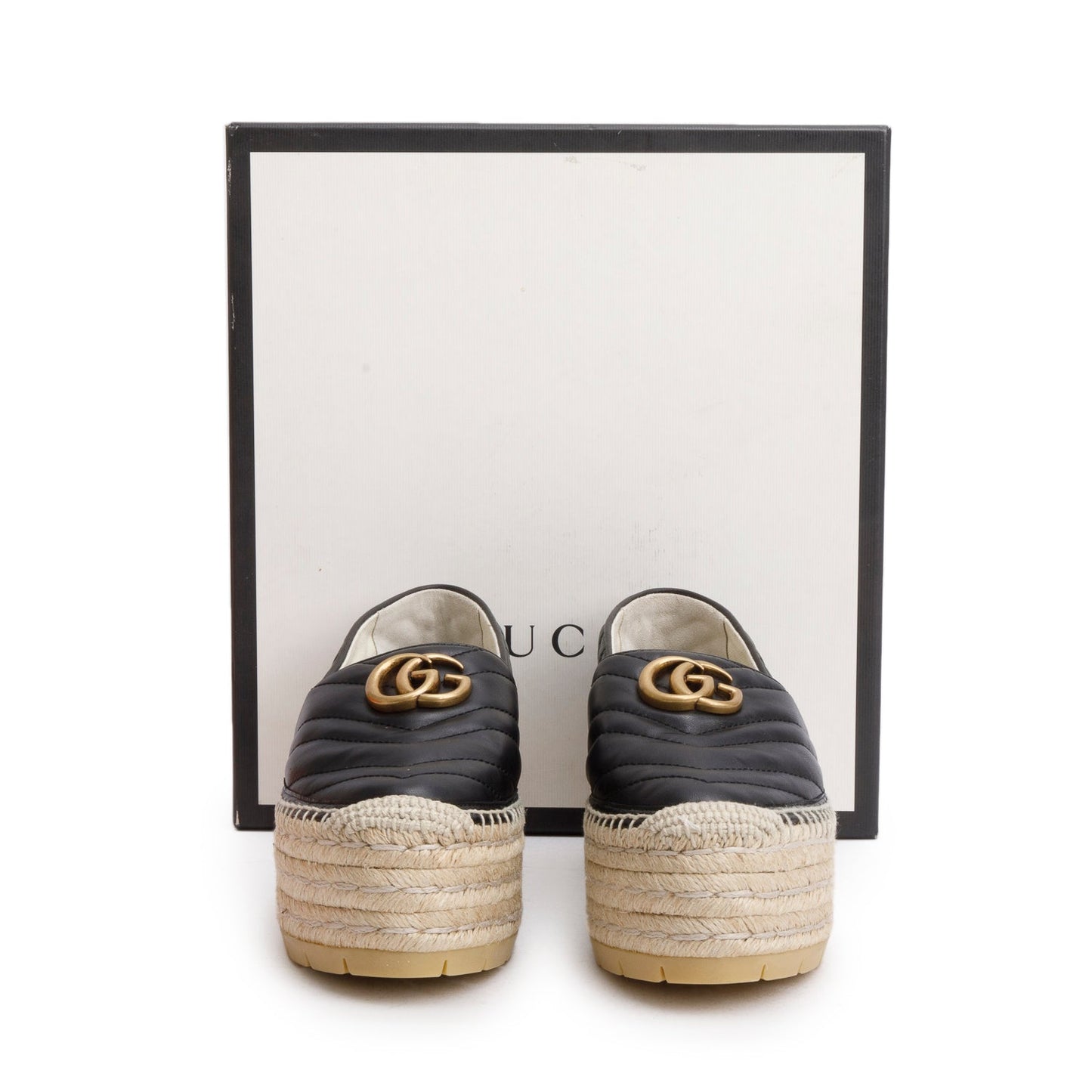 Gucci Black Nappa Matelasse GG Marmont Platform Espadrilles, Size 38