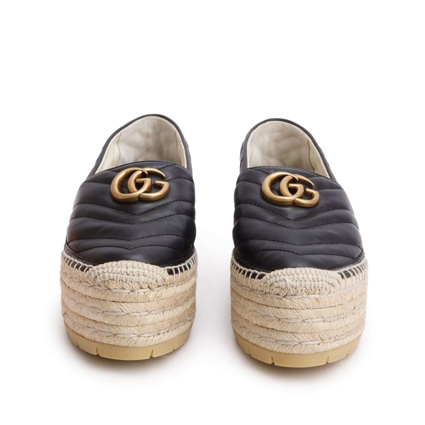 Gucci Black Nappa Matelasse GG Marmont Platform Espadrilles, Size 38