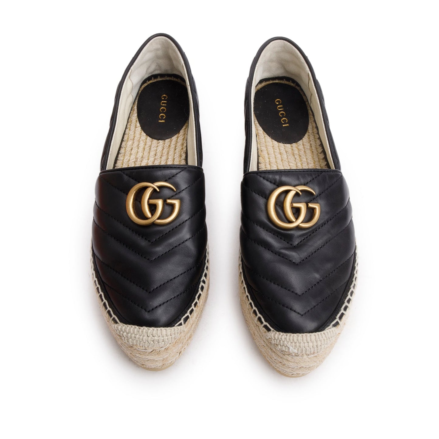 Gucci Black Nappa Matelasse GG Marmont Platform Espadrilles, Size 38