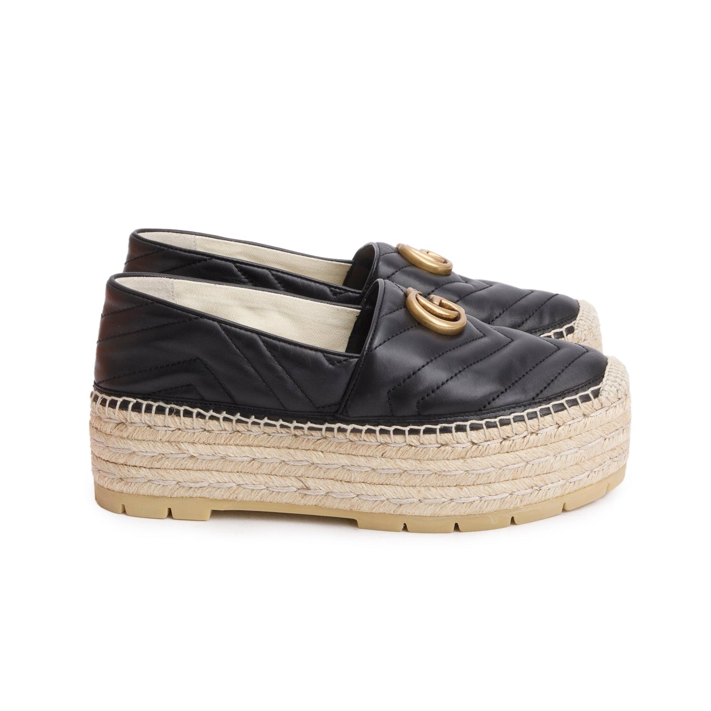 Gucci Black Nappa Matelasse GG Marmont Platform Espadrilles, Size 38