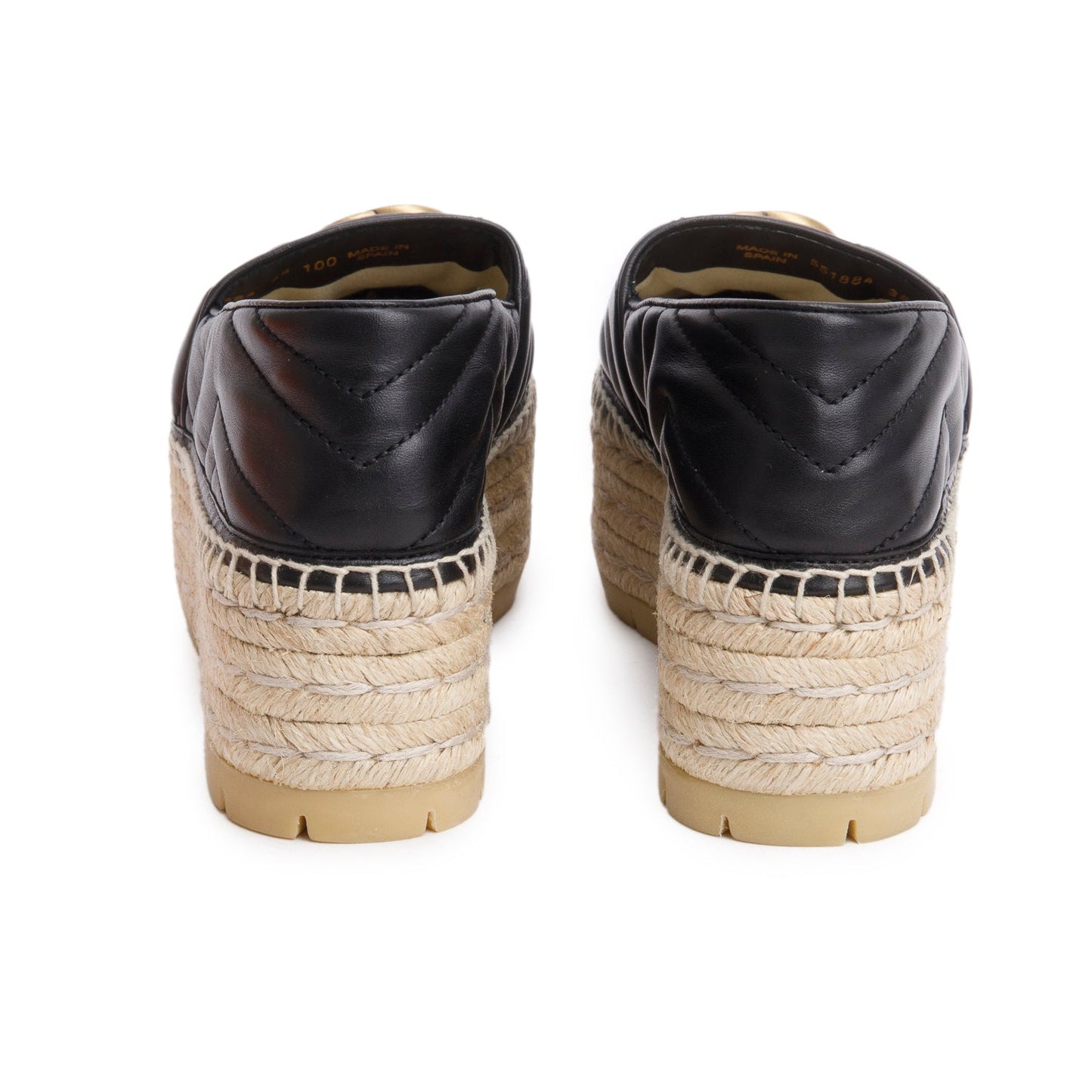 Gucci Black Nappa Matelasse GG Marmont Platform Espadrilles, Size 38