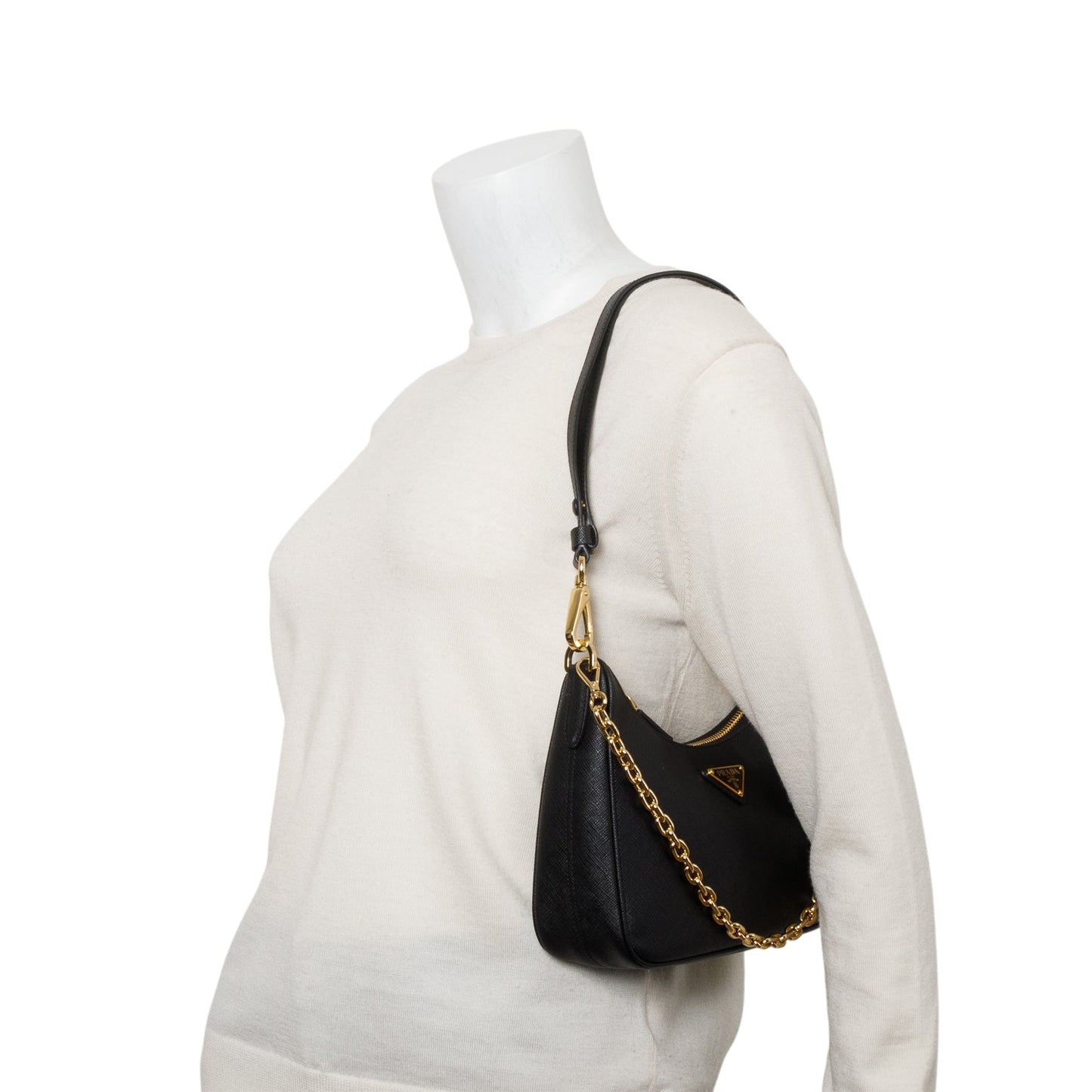 Prada Black Saffiano Lux Mini Re-Edition Shoulder Bag
