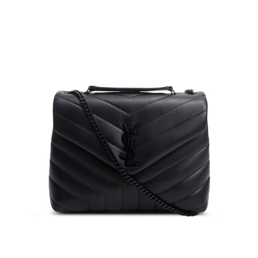 Saint Laurent 2022 Black Y Chevron Leather Small LouLou Shoulder Bag