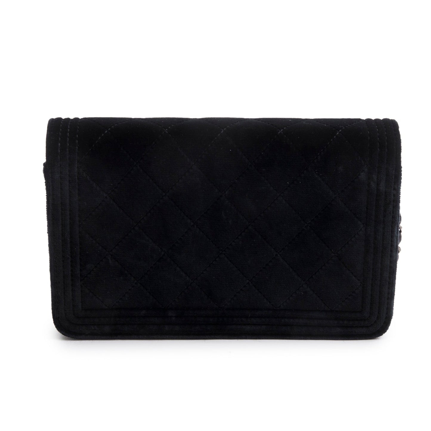 Chanel Black Quilted Velvet Boy Wallet on Chain