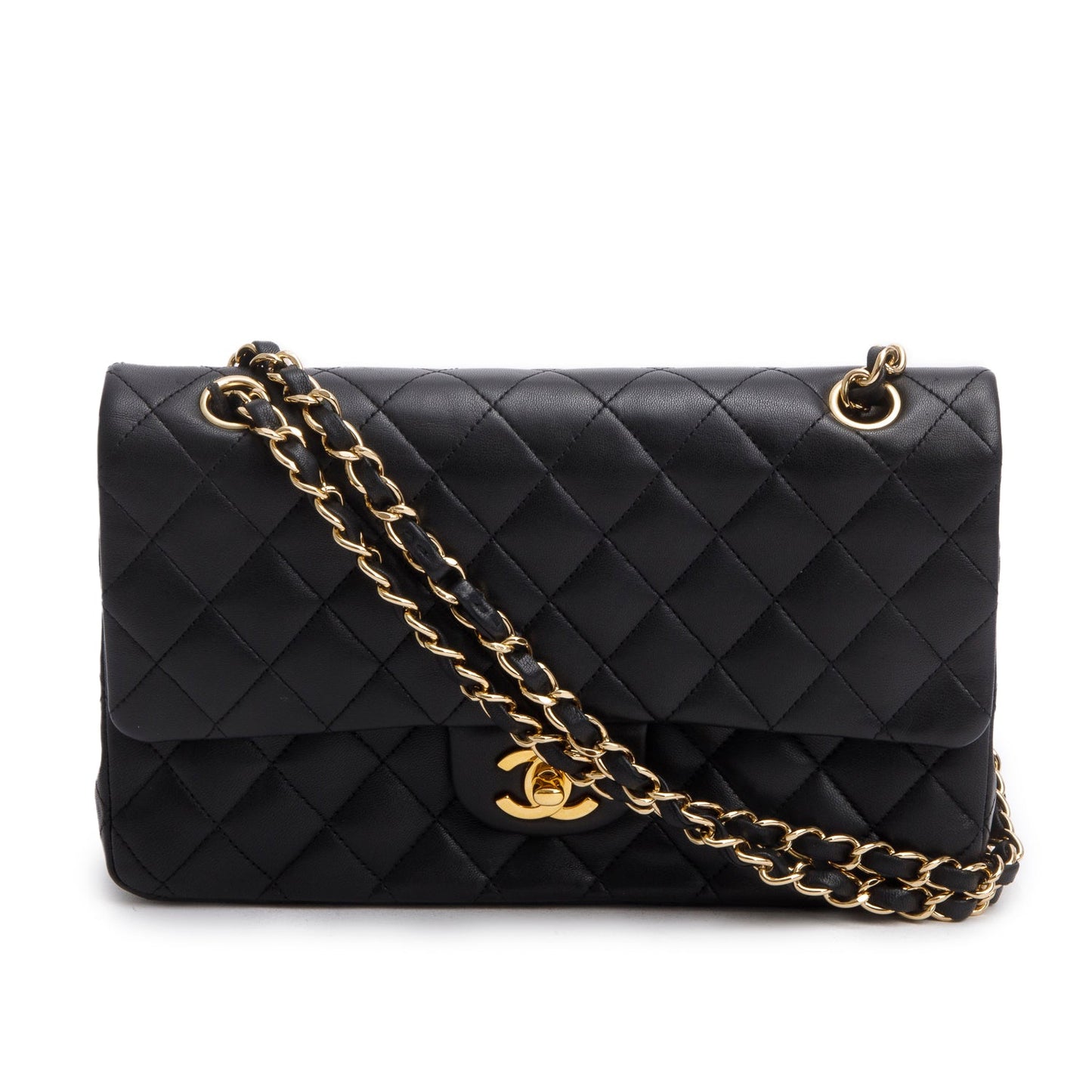 Chanel Black Quilted Lambskin Leather Classic Medium Double Flap Bag