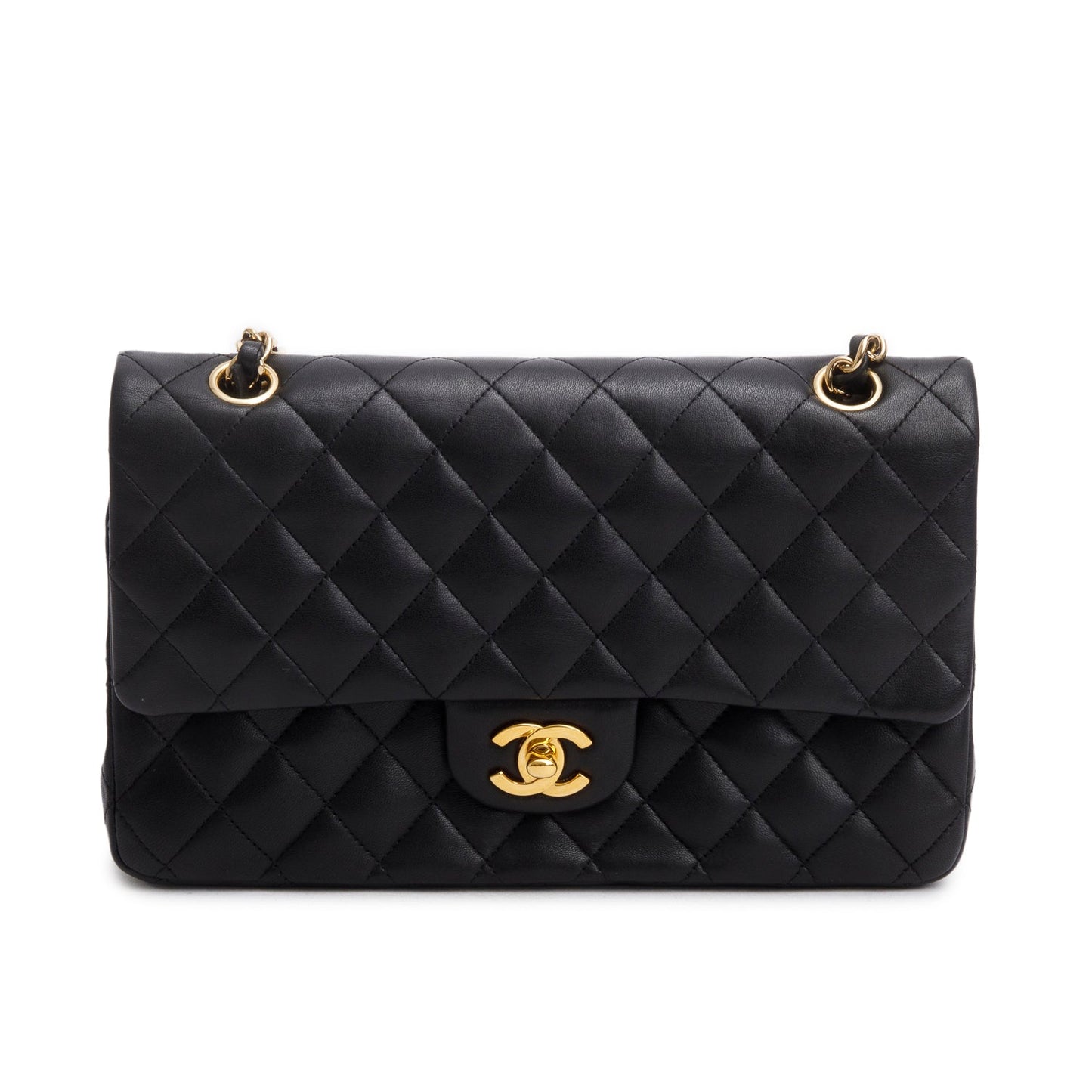 Chanel Black Quilted Lambskin Leather Classic Medium Double Flap Bag