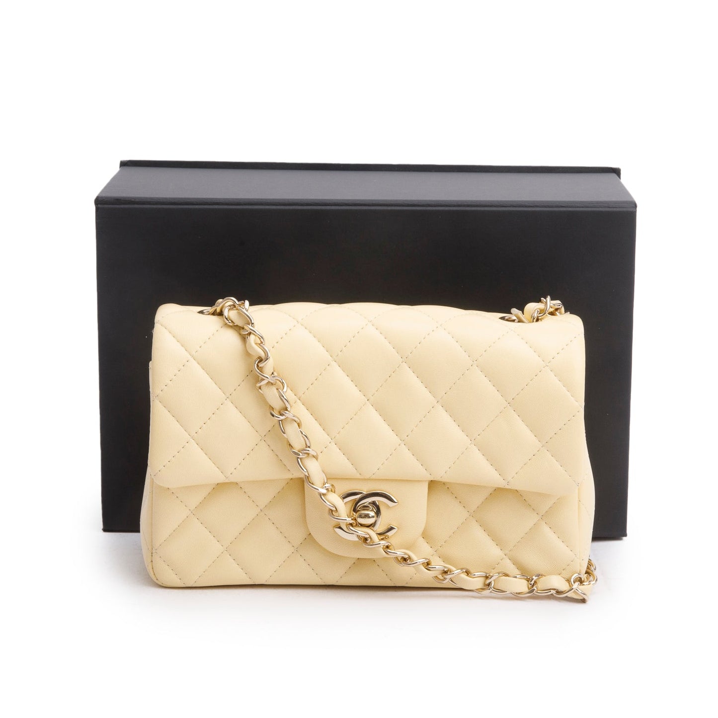 Chanel 2020 Yellow Lambskin Quilted Mini Rectangular Flap Bag