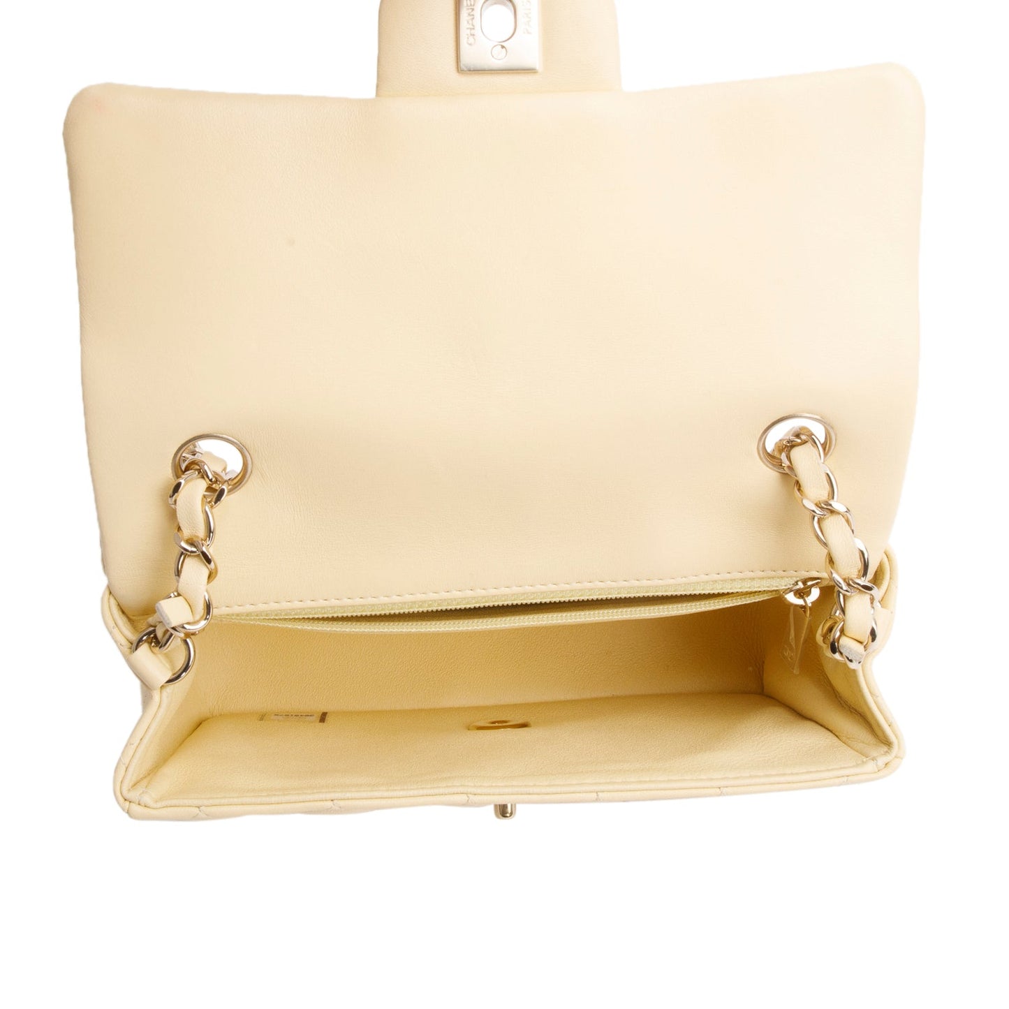Chanel 2020 Yellow Lambskin Quilted Mini Rectangular Flap Bag