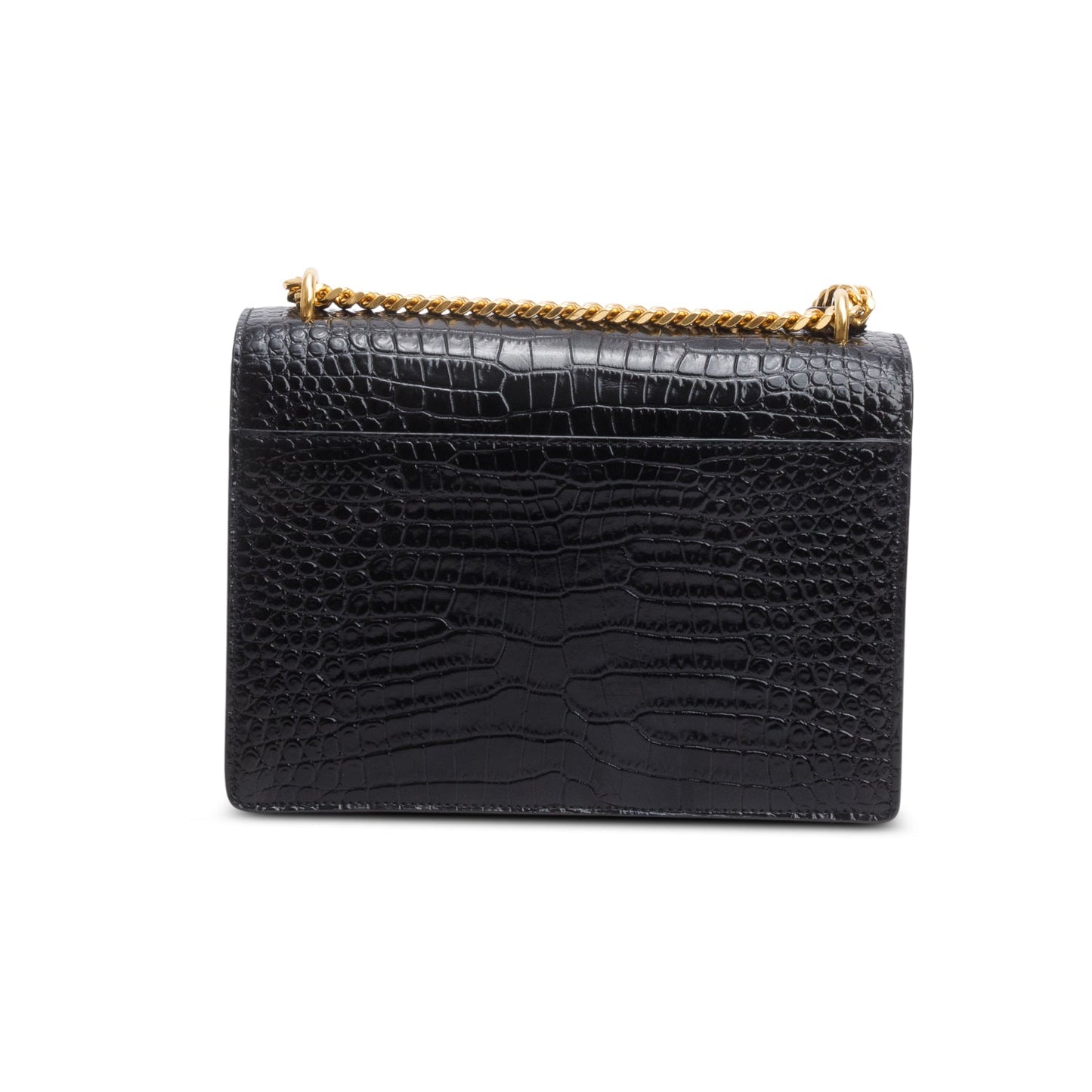 Saint Laurent Black Croc Embossed Calfskin Medium Sunset Bag