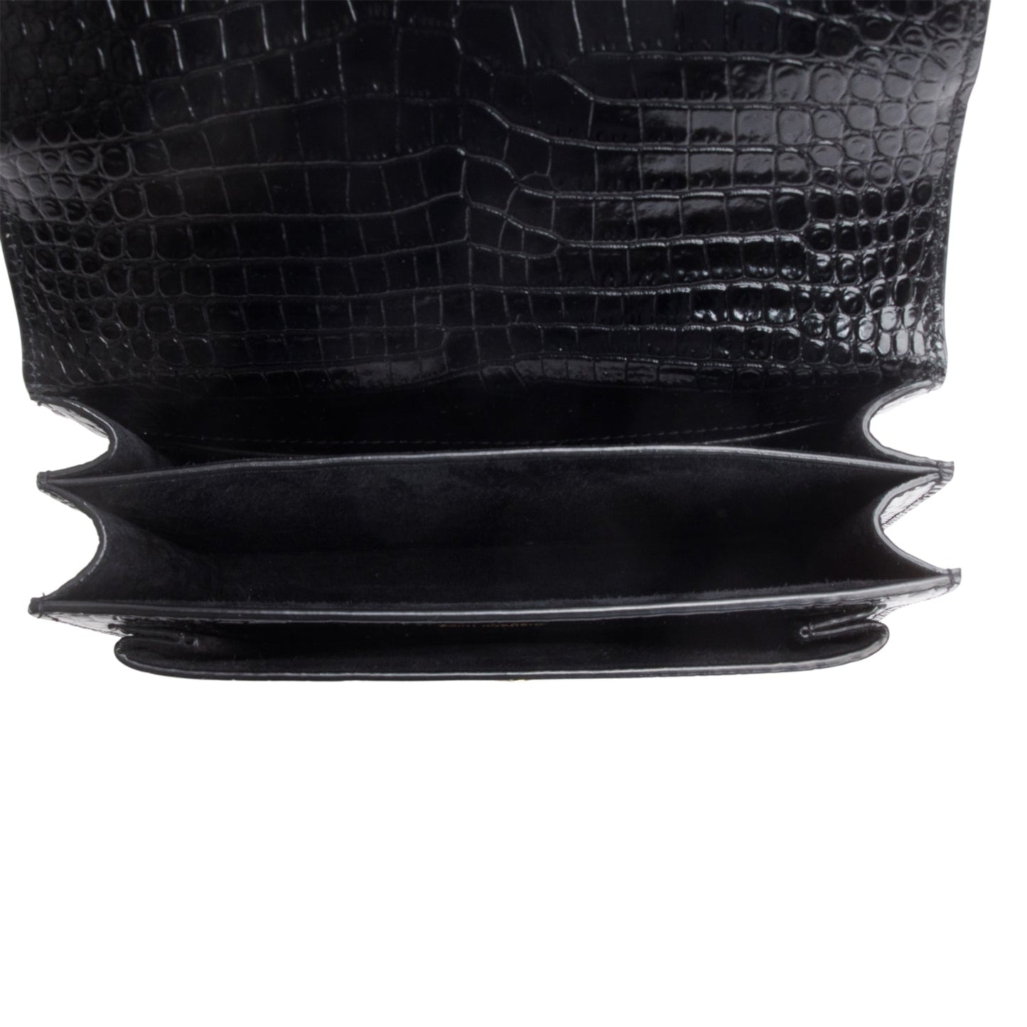 Saint Laurent Black Croc Embossed Calfskin Medium Sunset Bag