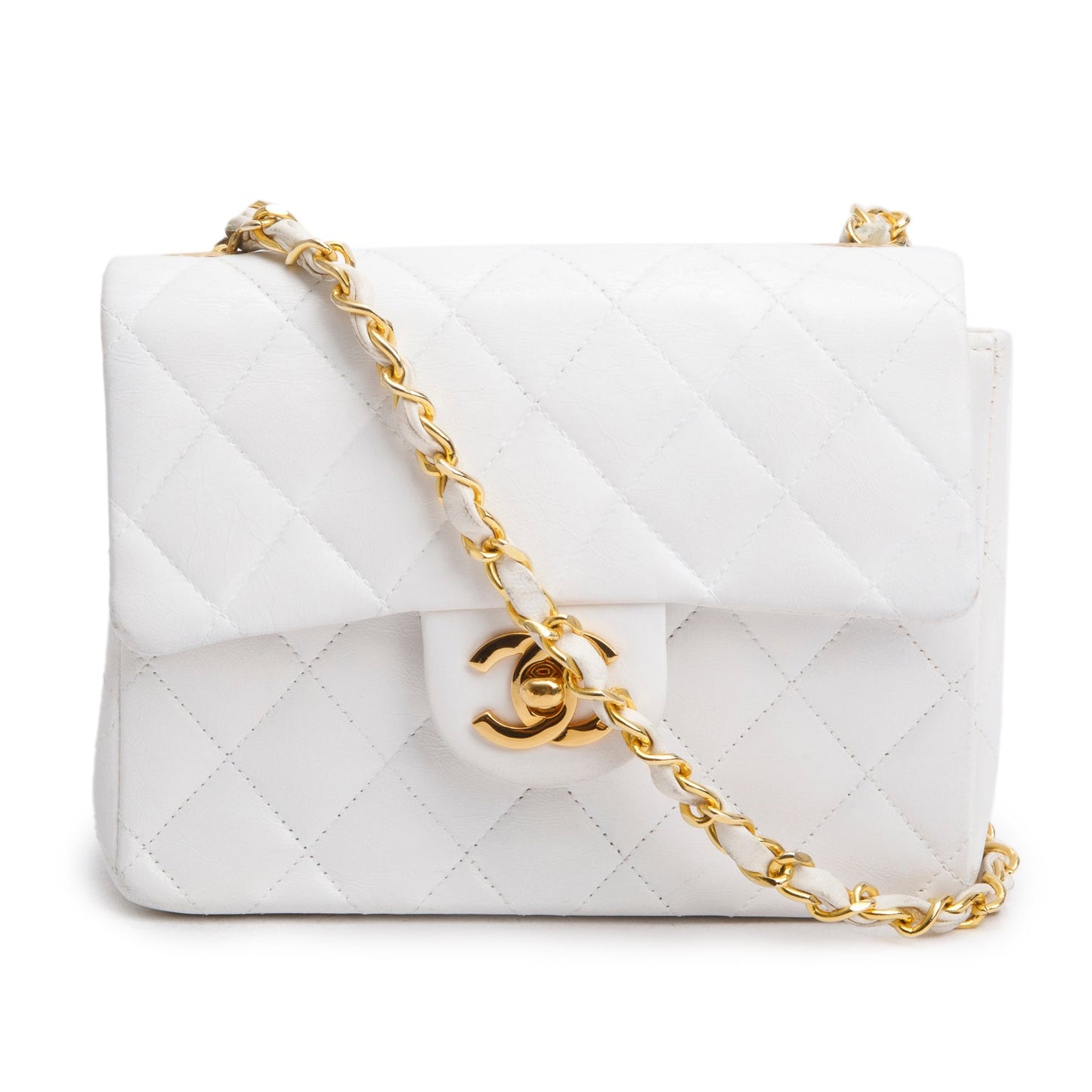 Chanel Vintage White Lambskin Quilted Mini Square Flap Bag
