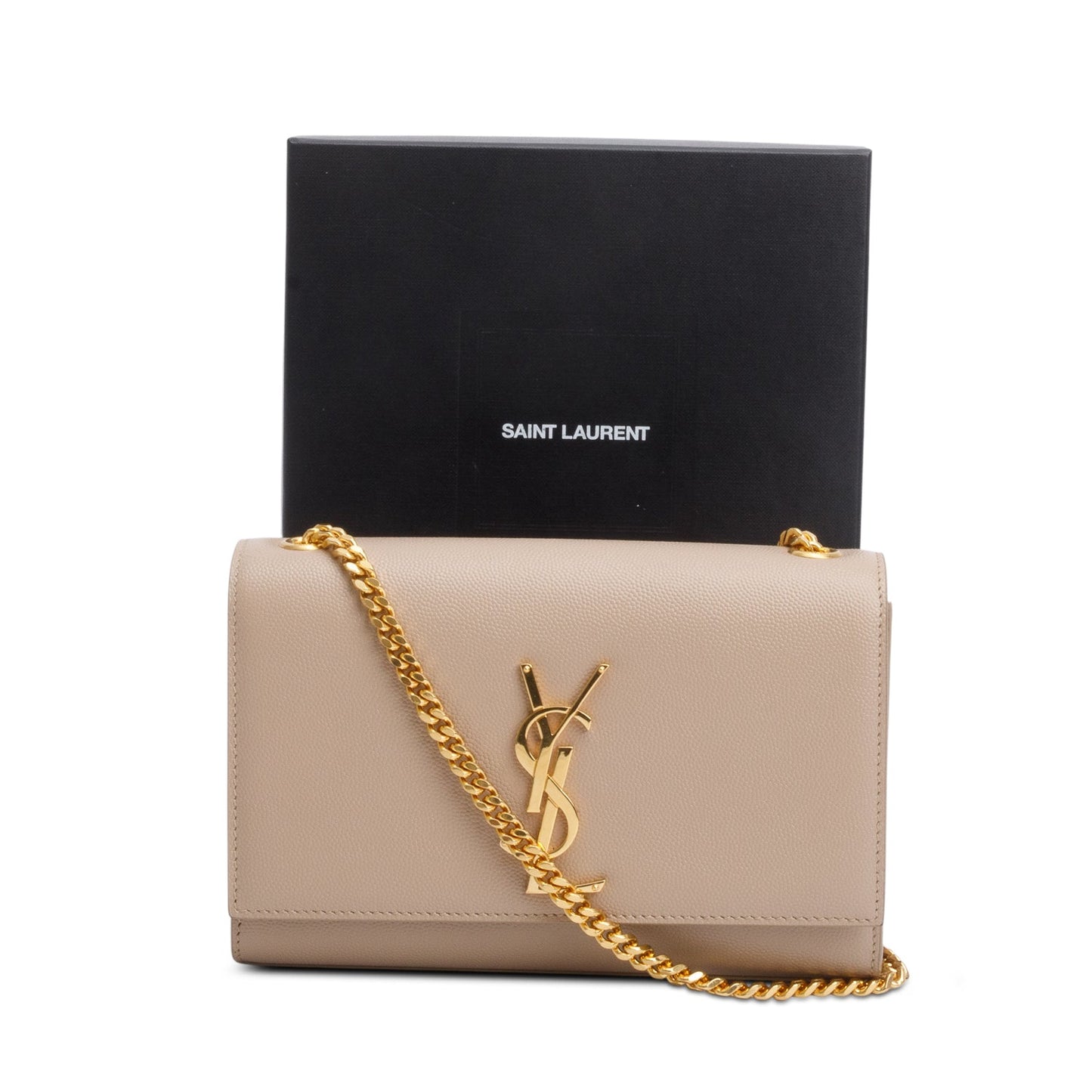 Saint Laurent 2022 Beige Grain De Poudre Small Monogram Kate Satchel