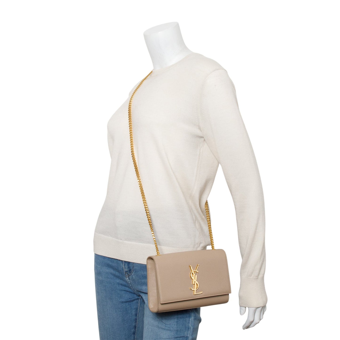 Saint Laurent 2022 Beige Grain De Poudre Small Monogram Kate Satchel