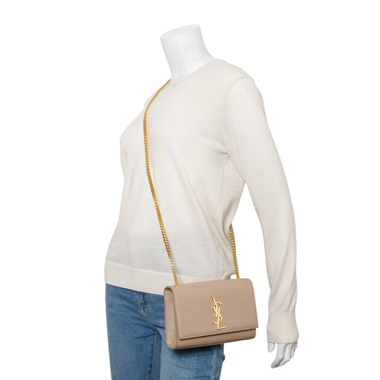 Saint Laurent 2022 Beige Grain De Poudre Small Monogram Kate Satchel
