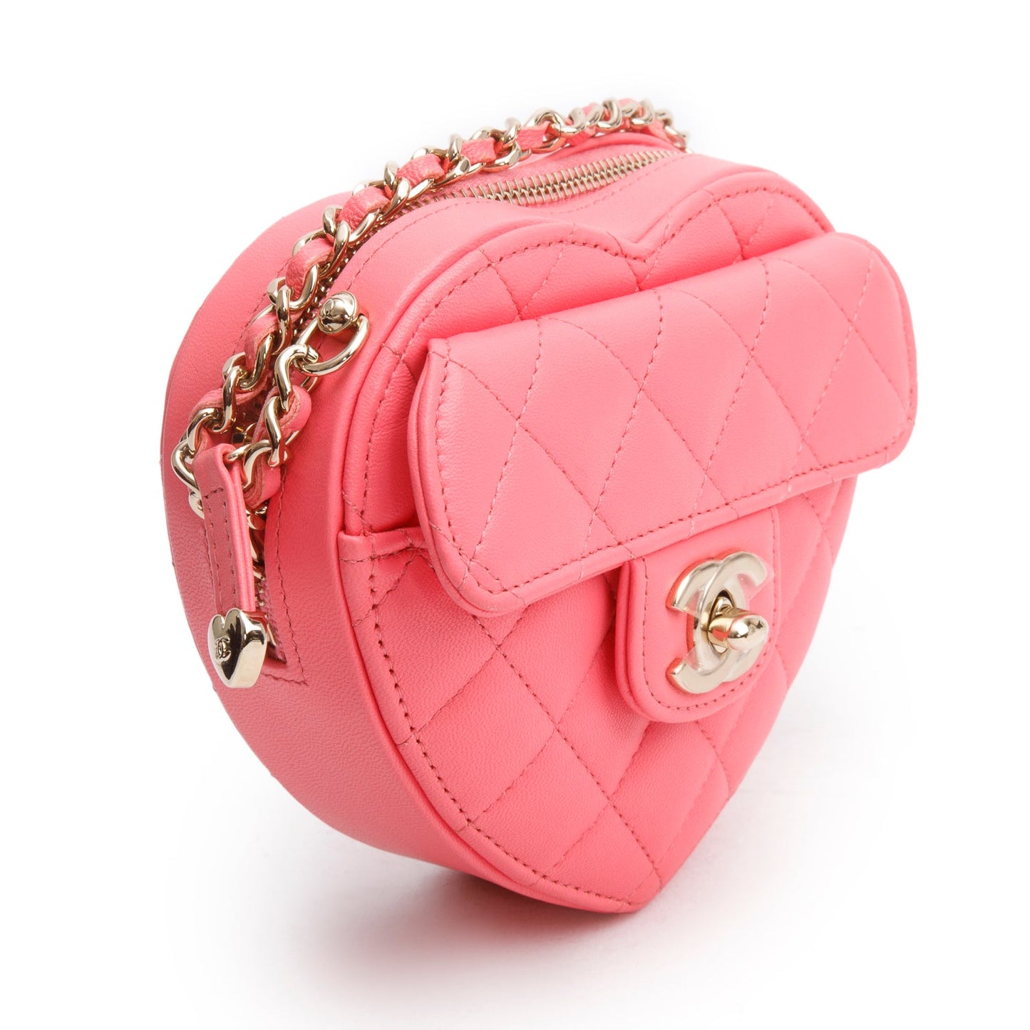 Chanel 2021 Pink Lambskin Leather Mini CC In Love Heart Bag