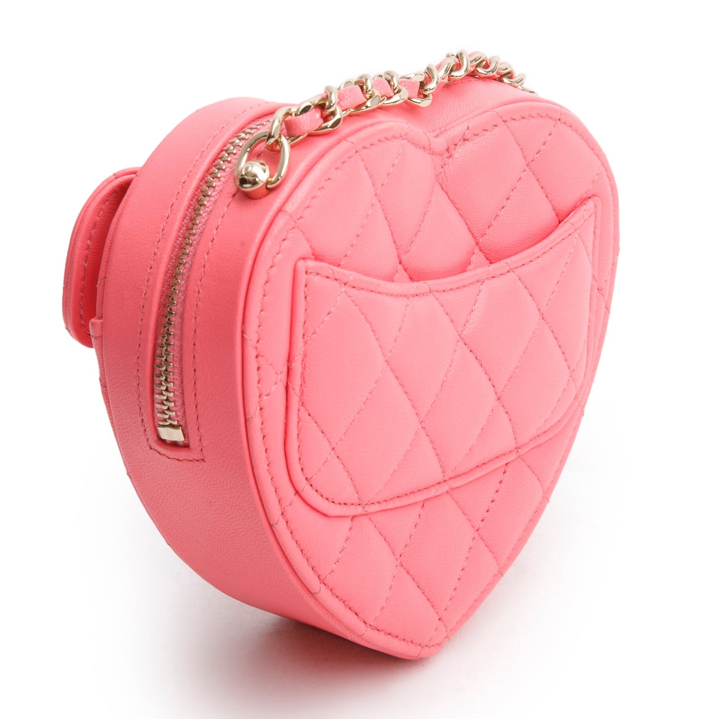 Chanel 2021 Pink Lambskin Leather Mini CC In Love Heart Bag