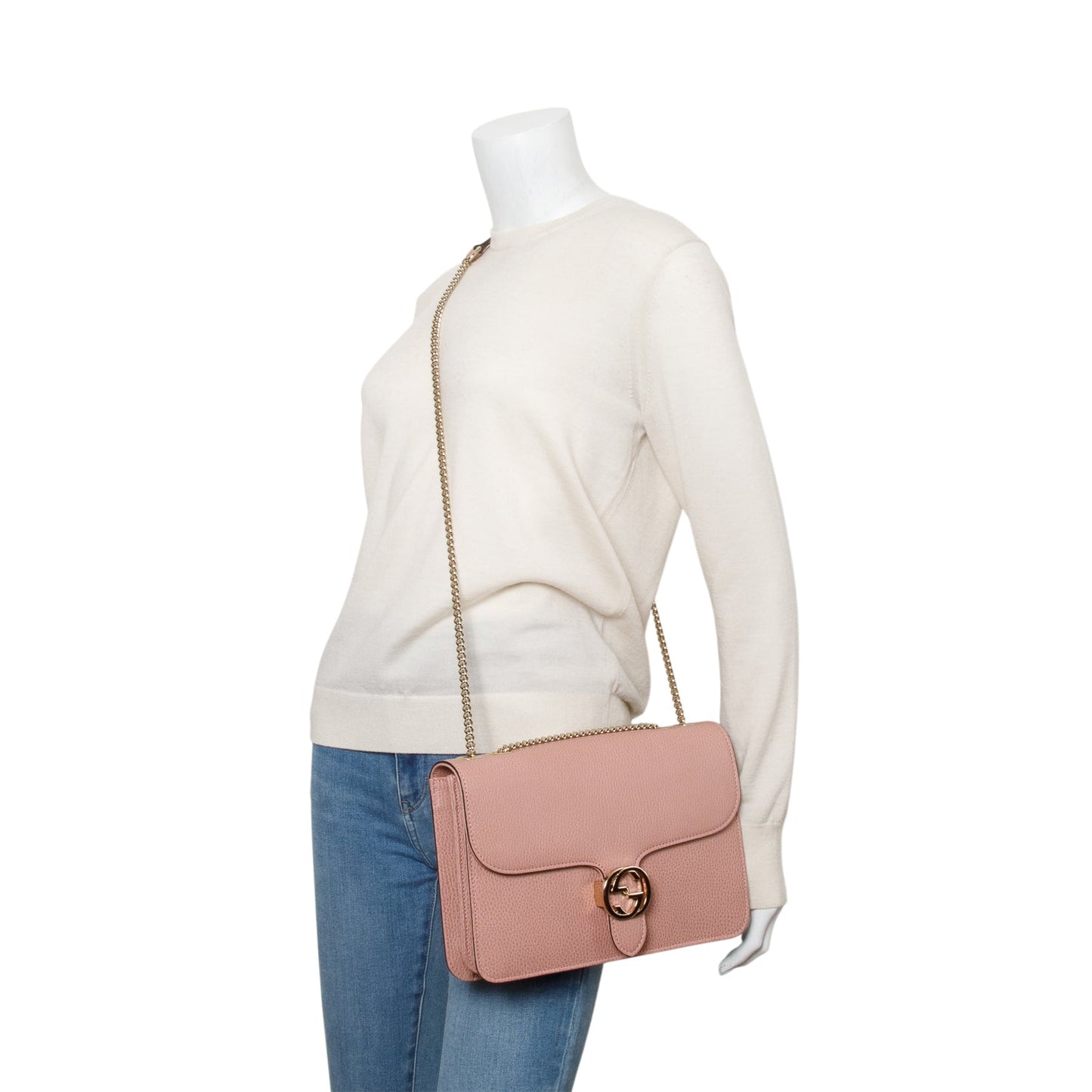 Gucci Pink Calfskin Leather Medium Dollar Interlocking GG Shoulder Bag