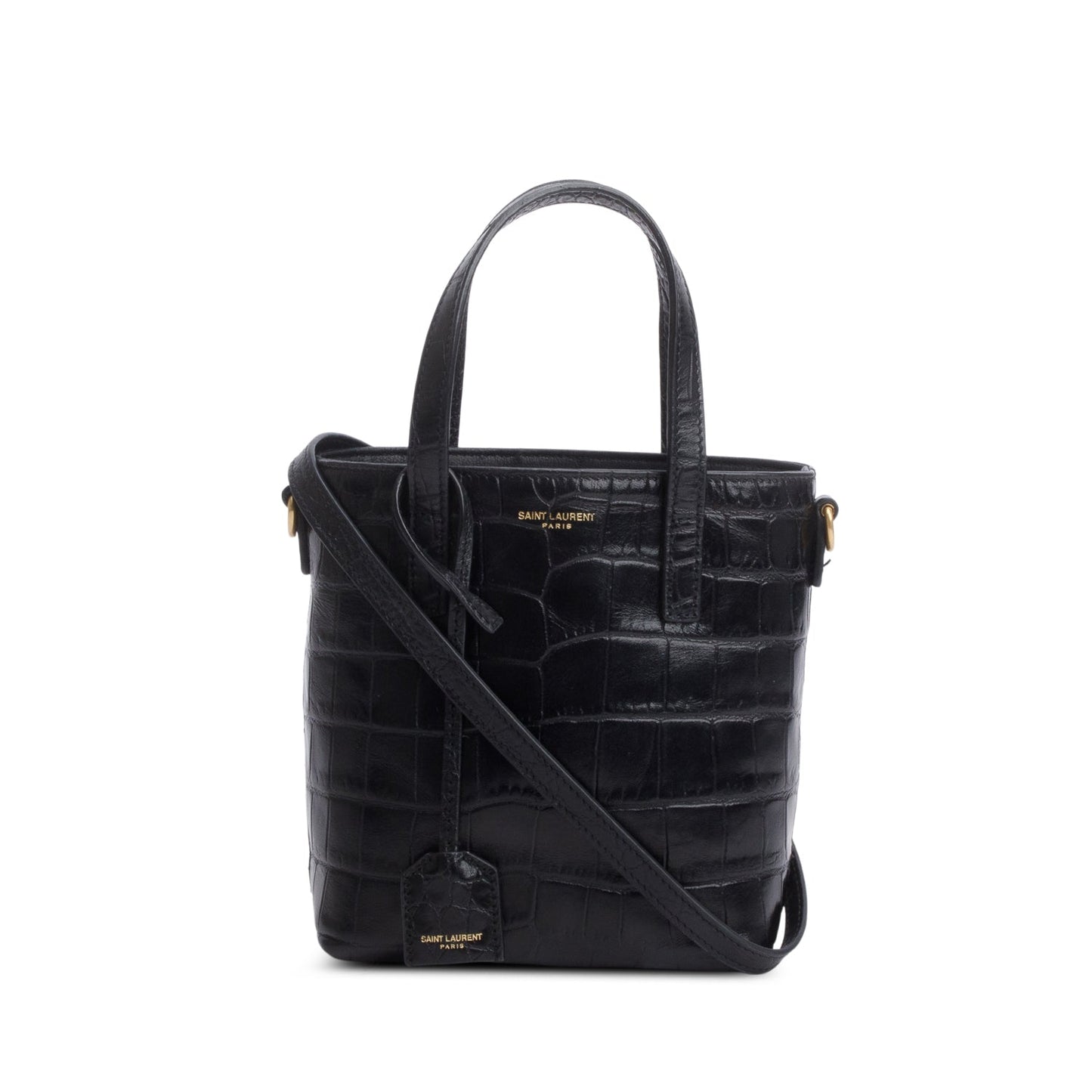 Saint Laurent 2023 Black Croc Embossed Calfskin Mini Toy Shopper Tote