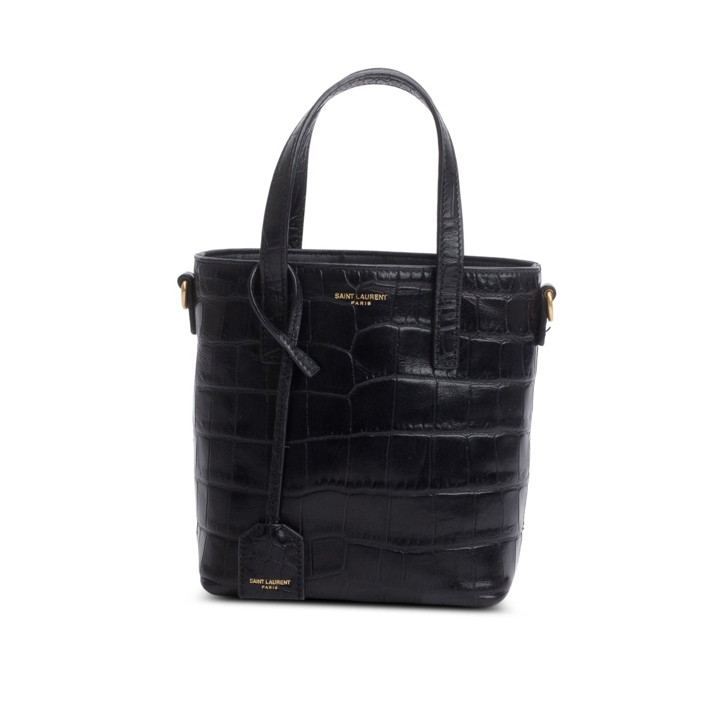 Saint Laurent 2023 Black Croc Embossed Calfskin Mini Toy Shopper Tote