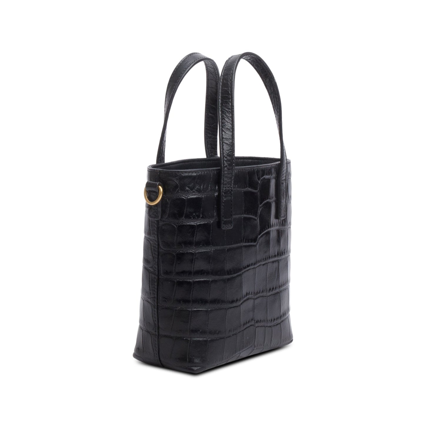 Saint Laurent 2023 Black Croc Embossed Calfskin Mini Toy Shopper Tote