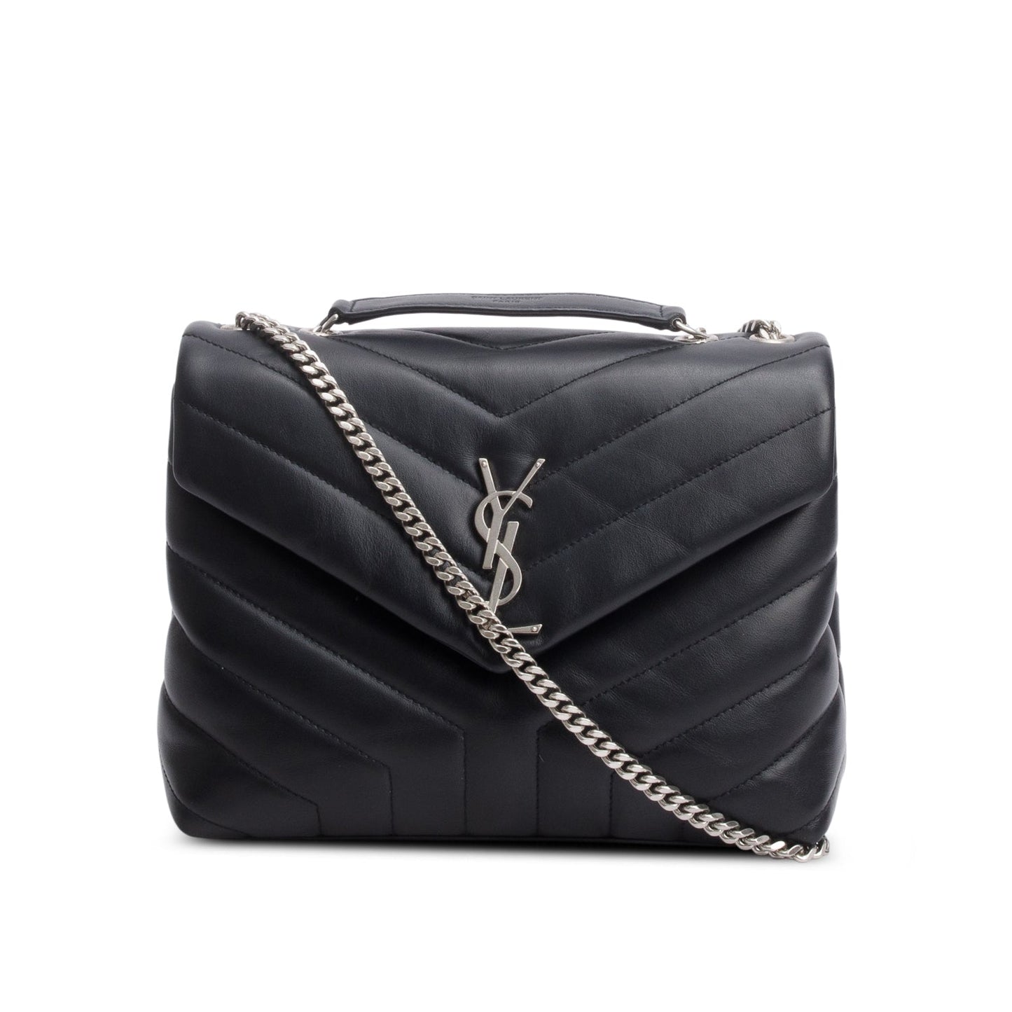 Saint Laurent 2021 Black Y Chevron Leather Small LouLou Shoulder Bag