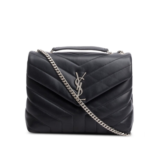 Saint Laurent 2021 Black Y Chevron Leather Small LouLou Shoulder Bag