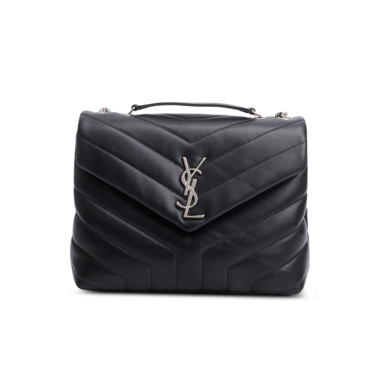 Saint Laurent 2021 Black Y Chevron Leather Small LouLou Shoulder Bag