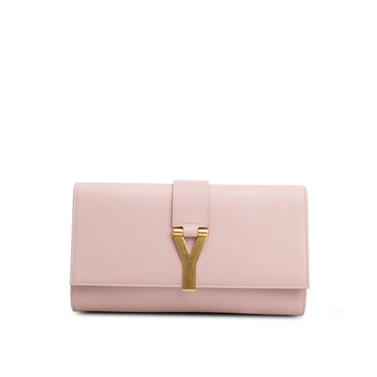 Saint Laurent Pink Textured Leather Classic Y Clutch