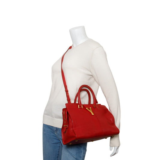 Saint Laurent Red Calfskin Small Classic Y Cabas