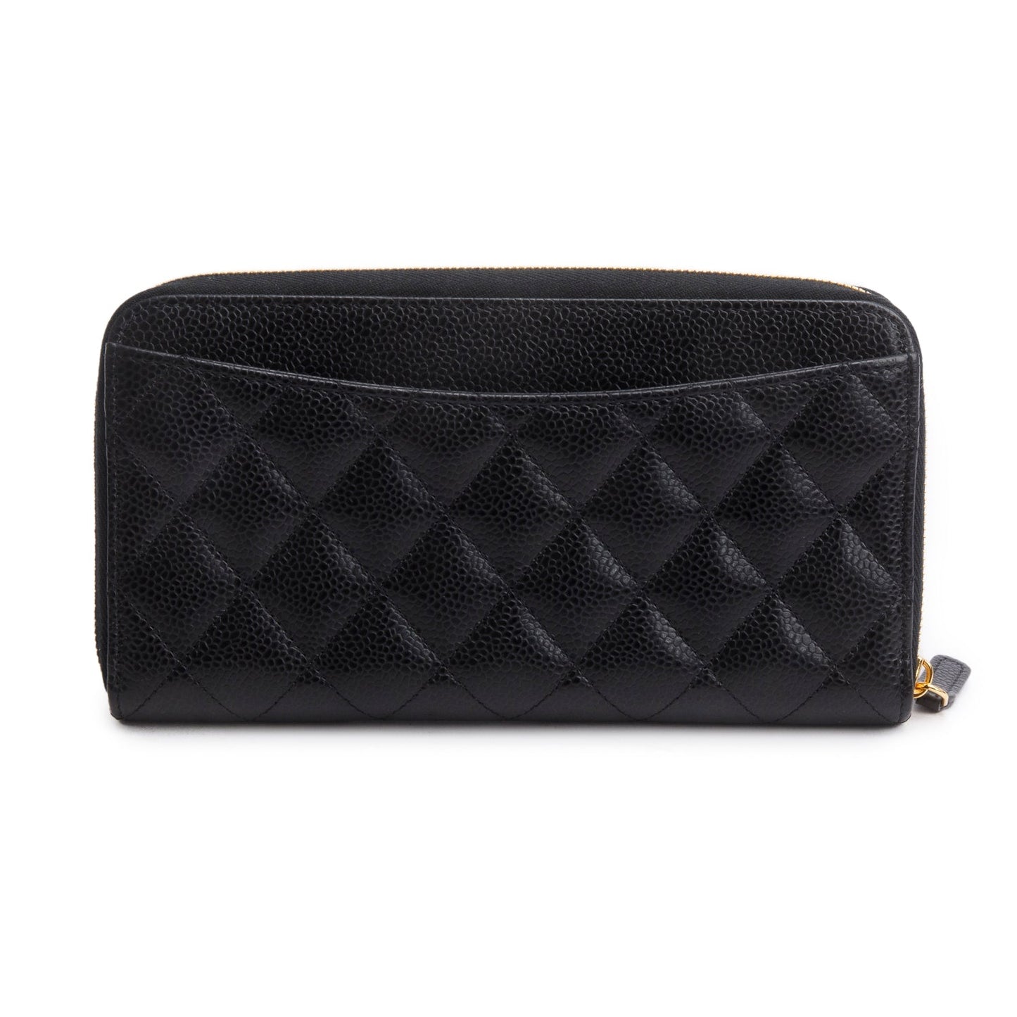 Chanel Black Caviar Quilted Leather Large Gusset Zip Around Wallet